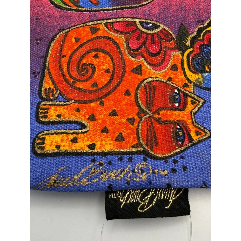 Laurel Burch Feline Friends Canvas Zipper Pouch 2015 Cat Art Cosmetic Bag‎  New